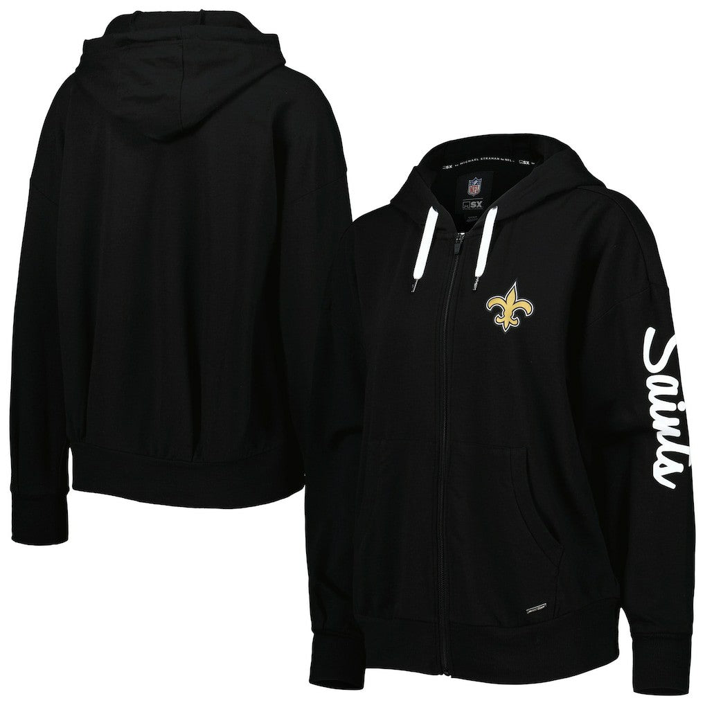 New Orleans Saints MSX by Michael Strahan Women's Emerson Lightweight Full-Zip Hoodie Black - NFL
