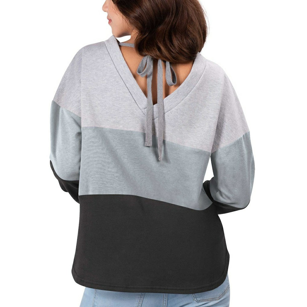 Las Vegas Raiders Touch Women's Outfield Deep V-Back Waist Length Pullover Sweatshirt Heather Gray/Black - NFL