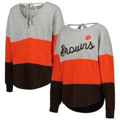 Cleveland Browns Touch Women's Outfield Deep V-Back Waist Length Pullover Sweatshirt Heather Gray/Brown - NFL