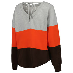 Cleveland Browns Touch Women's Outfield Deep V-Back Waist Length Pullover Sweatshirt Heather Gray/Brown - NFL