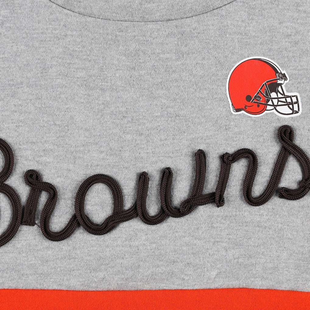 Cleveland Browns Touch Women's Outfield Deep V-Back Waist Length Pullover Sweatshirt Heather Gray/Brown - NFL
