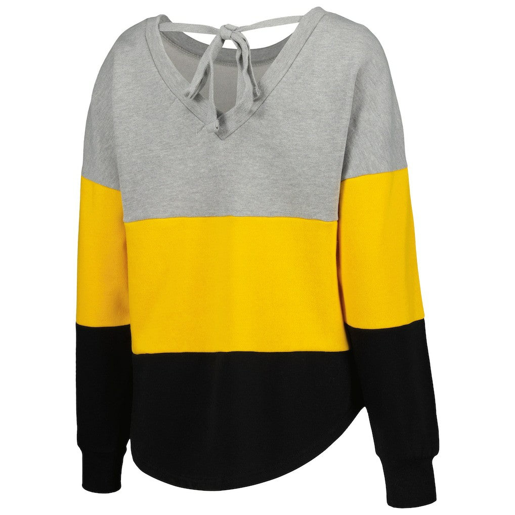 Pittsburgh Steelers Touch Women's Outfield Deep V-Back Waist Length Pullover Sweatshirt Heather Gray/Black - NFL
