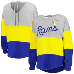 Los Angeles Rams Touch Women's Outfield Deep V-Back Waist Length Pullover Sweatshirt Heather Gray/Royal - NFL
