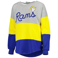 Los Angeles Rams Touch Women's Outfield Deep V-Back Waist Length Pullover Sweatshirt Heather Gray/Royal - NFL