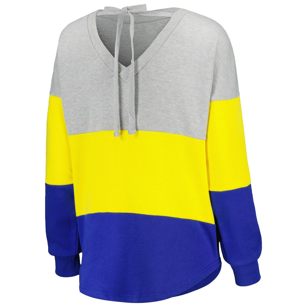 Los Angeles Rams Touch Women's Outfield Deep V-Back Waist Length Pullover Sweatshirt Heather Gray/Royal - NFL