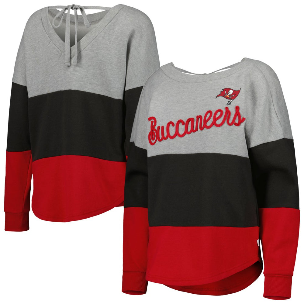 Tampa Bay Buccaneers Touch Women's Outfield Deep V-Back Waist Length Pullover Sweatshirt Heather Gray/Red - NFL
