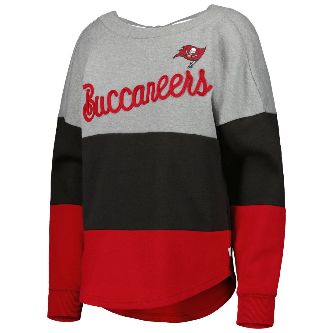 Tampa Bay Buccaneers Touch Women's Outfield Deep V-Back Waist Length Pullover Sweatshirt Heather Gray/Red - NFL
