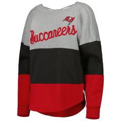 Tampa Bay Buccaneers Touch Women's Outfield Deep V-Back Waist Length Pullover Sweatshirt Heather Gray/Red - NFL