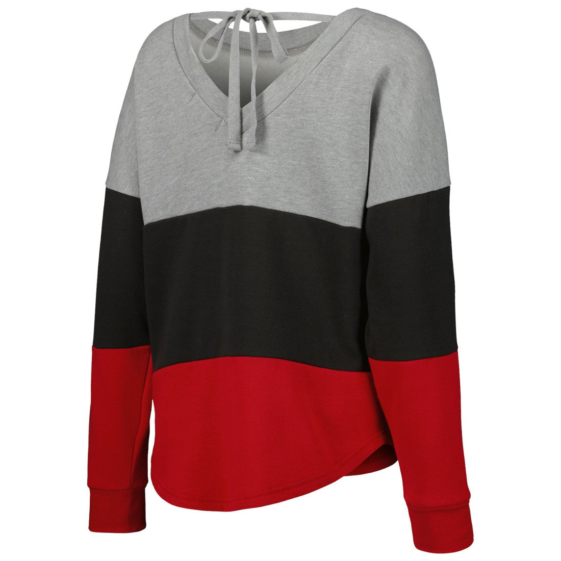 Tampa Bay Buccaneers Touch Women's Outfield Deep V-Back Waist Length Pullover Sweatshirt Heather Gray/Red - NFL