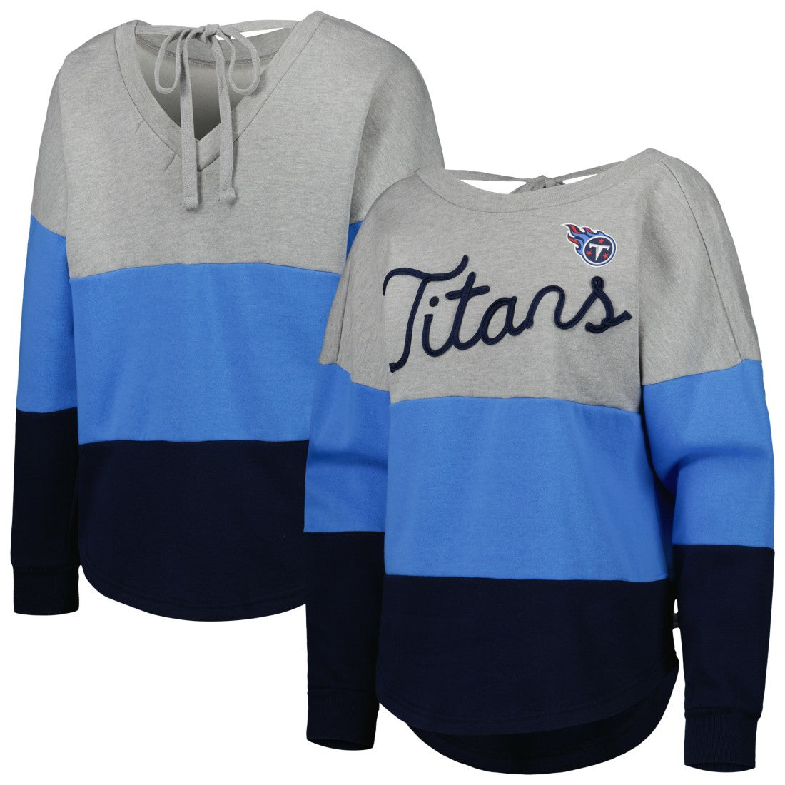 Tennessee Titans Touch Women's Outfield Deep V-Back Waist Length Pullover Sweatshirt Heather Gray/Navy - NFL