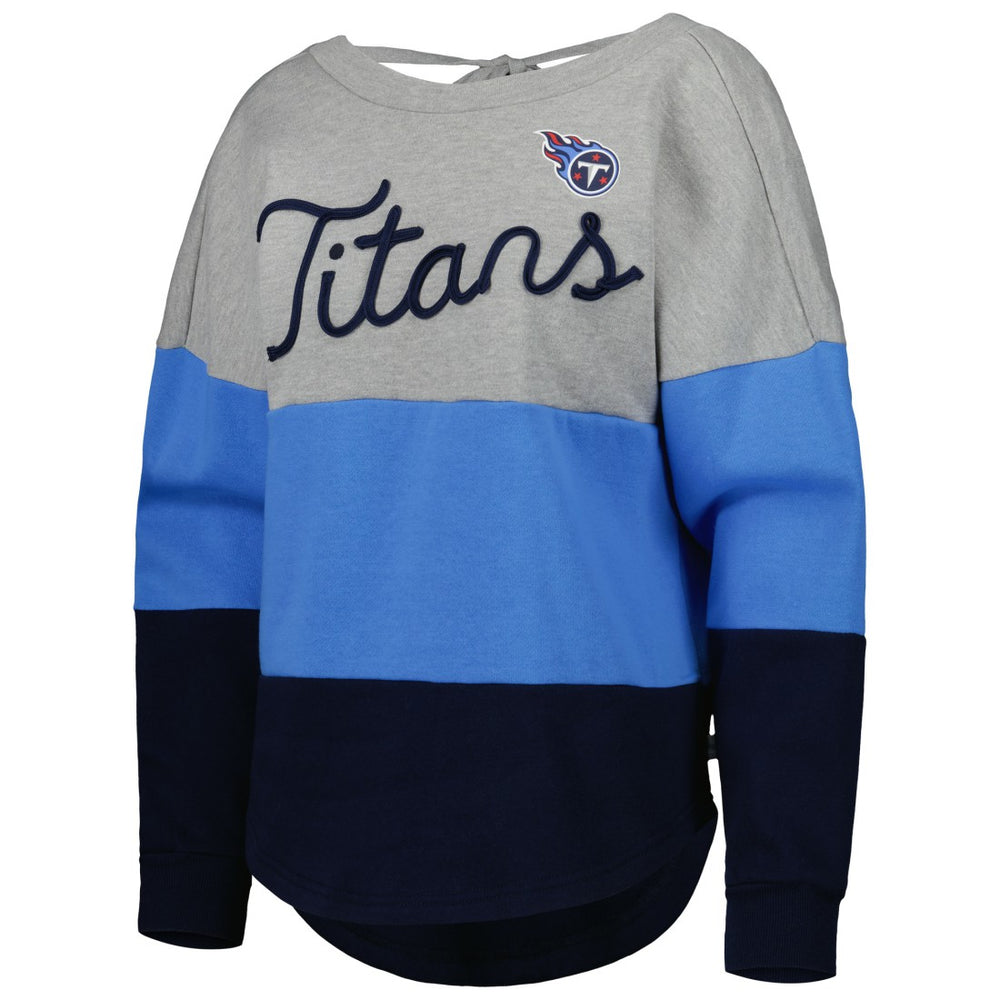 Tennessee Titans Touch Women's Outfield Deep V-Back Waist Length Pullover Sweatshirt Heather Gray/Navy - NFL