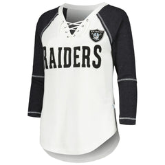 Las Vegas Raiders Touch Women's Rebel Raglan Tri-Blend 3/4-Sleeve Lace-Up V-Neck T-Shirt White/Black - NFL