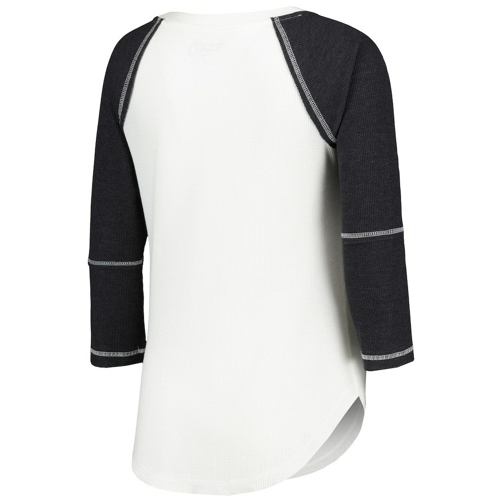 Las Vegas Raiders Touch Women's Rebel Raglan Tri-Blend 3/4-Sleeve Lace-Up V-Neck T-Shirt White/Black - NFL