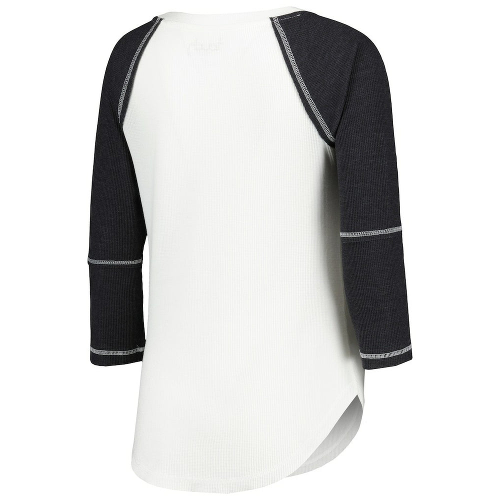 Las Vegas Raiders Touch Women's Rebel Raglan Tri-Blend 3/4-Sleeve Lace-Up V-Neck T-Shirt White/Black - NFL