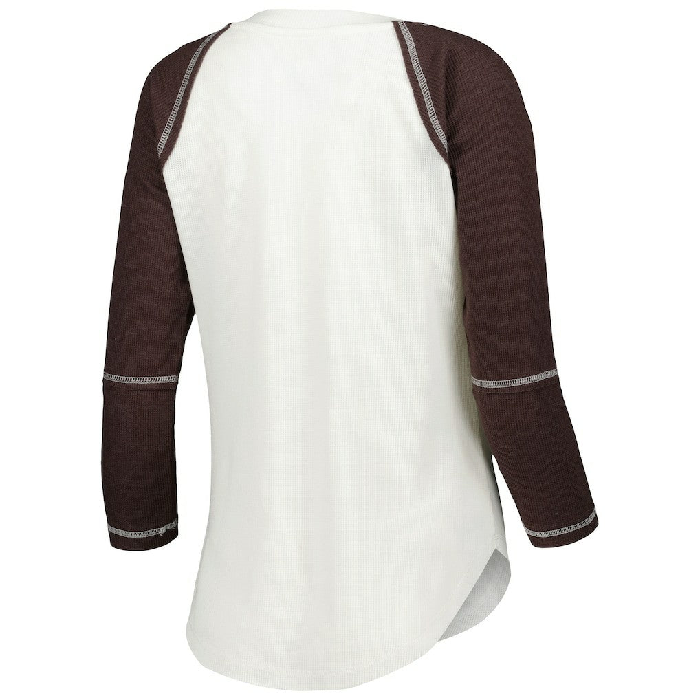 Cleveland Browns Touch Women's Rebel Raglan Tri-Blend 3/4-Sleeve Lace-Up V-Neck T-Shirt White/Brown - NFL