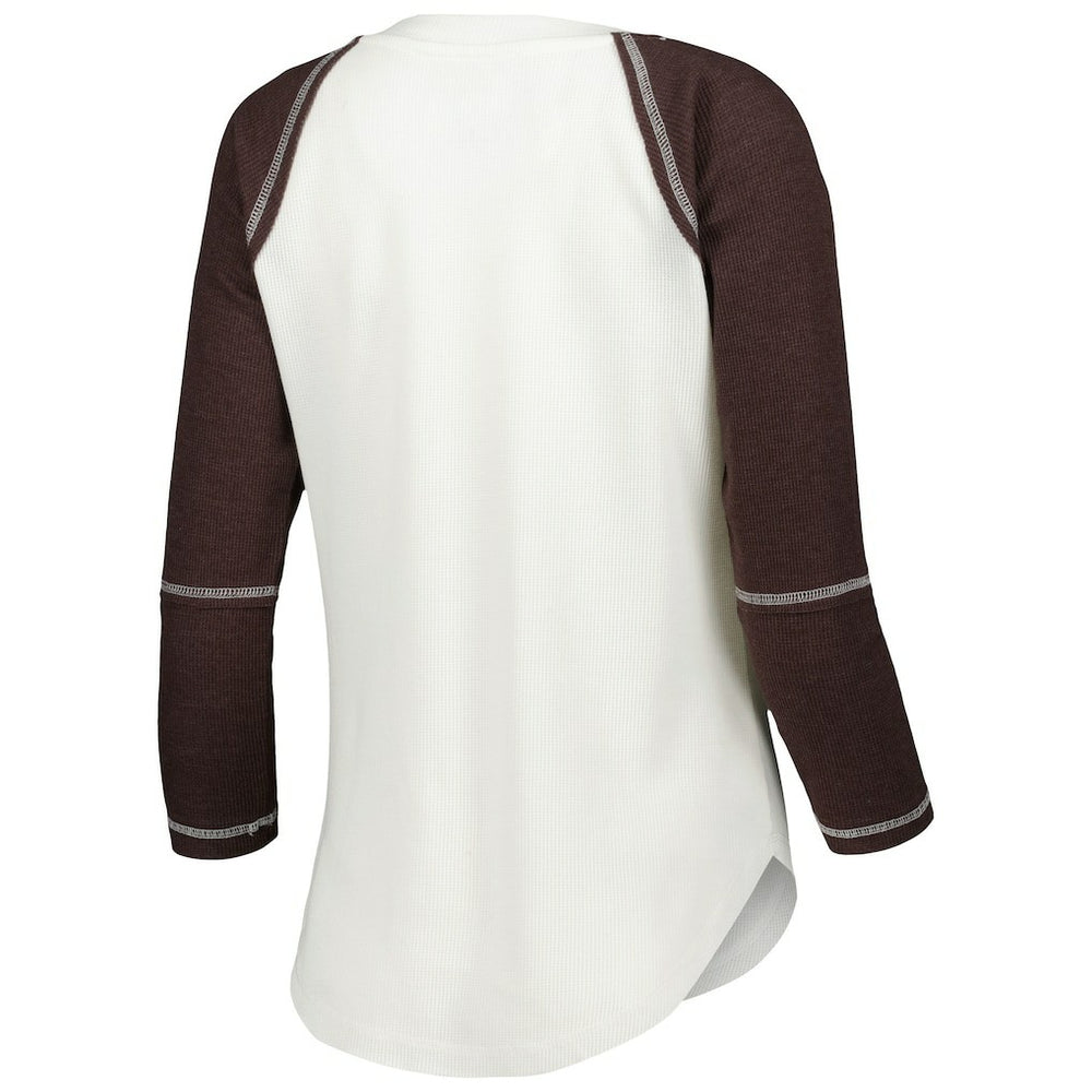 Cleveland Browns Touch Women's Rebel Raglan Tri-Blend 3/4-Sleeve Lace-Up V-Neck T-Shirt White/Brown - NFL