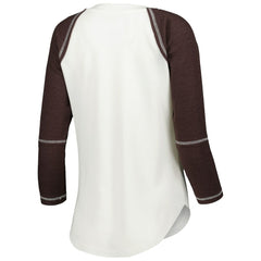Cleveland Browns Touch Women's Rebel Raglan Tri-Blend 3/4-Sleeve Lace-Up V-Neck T-Shirt White/Brown - NFL