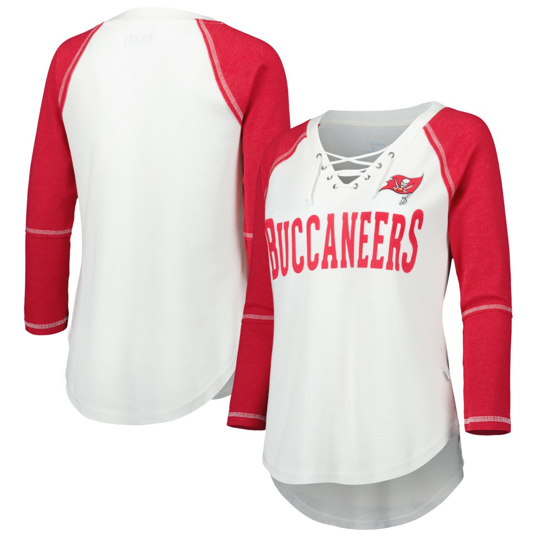 Tampa Bay Buccaneers Touch Women's Rebel Raglan Tri-Blend 3/4-Sleeve Lace-Up V-Neck T-Shirt White/Red - NFL