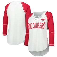 Tampa Bay Buccaneers Touch Women's Rebel Raglan Tri-Blend 3/4-Sleeve Lace-Up V-Neck T-Shirt White/Red - NFL