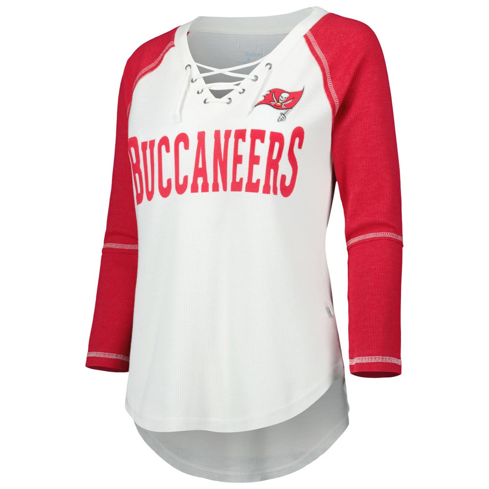 Tampa Bay Buccaneers Touch Women's Rebel Raglan Tri-Blend 3/4-Sleeve Lace-Up V-Neck T-Shirt White/Red - NFL