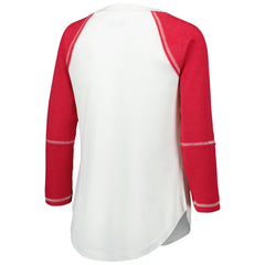 Tampa Bay Buccaneers Touch Women's Rebel Raglan Tri-Blend 3/4-Sleeve Lace-Up V-Neck T-Shirt White/Red - NFL