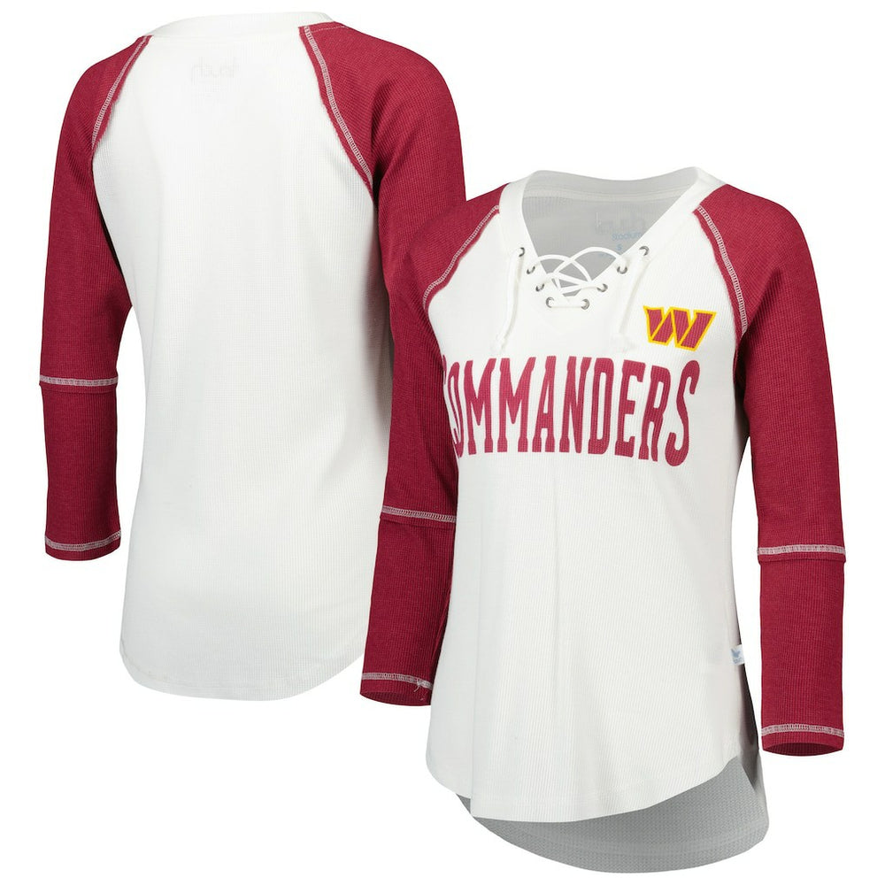 Washington Commanders Touch Women's Rebel Raglan Tri-Blend 3/4-Sleeve Lace-Up V-Neck T-Shirt White/Burgundy - NFL