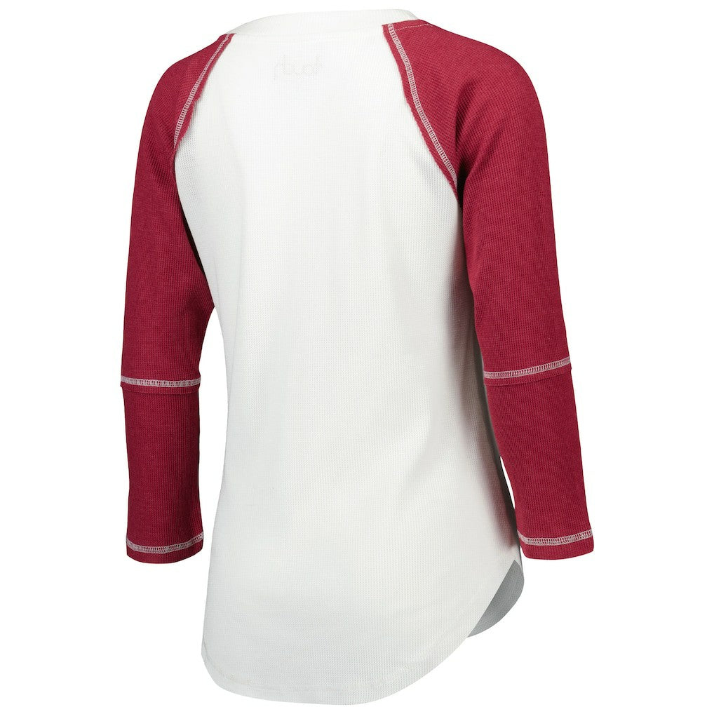 Washington Commanders Touch Women's Rebel Raglan Tri-Blend 3/4-Sleeve Lace-Up V-Neck T-Shirt White/Burgundy - NFL