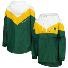 Green Bay Packers Tommy Hilfiger Women's Staci Half-Zip Hoodie Windbreaker Jacket White/Gold - NFL