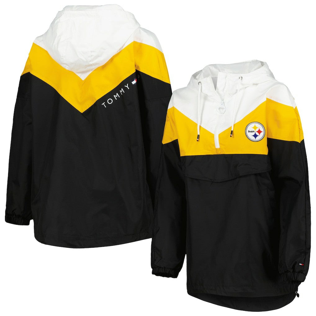 Pittsburgh Steelers Tommy Hilfiger Women's Staci Half-Zip Hoodie Windbreaker Jacket White/Gold - NFL