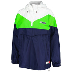 Seattle Seahawks Tommy Hilfiger Women's Staci Half-Zip Hoodie Windbreaker Jacket White/Neon Green - NFL