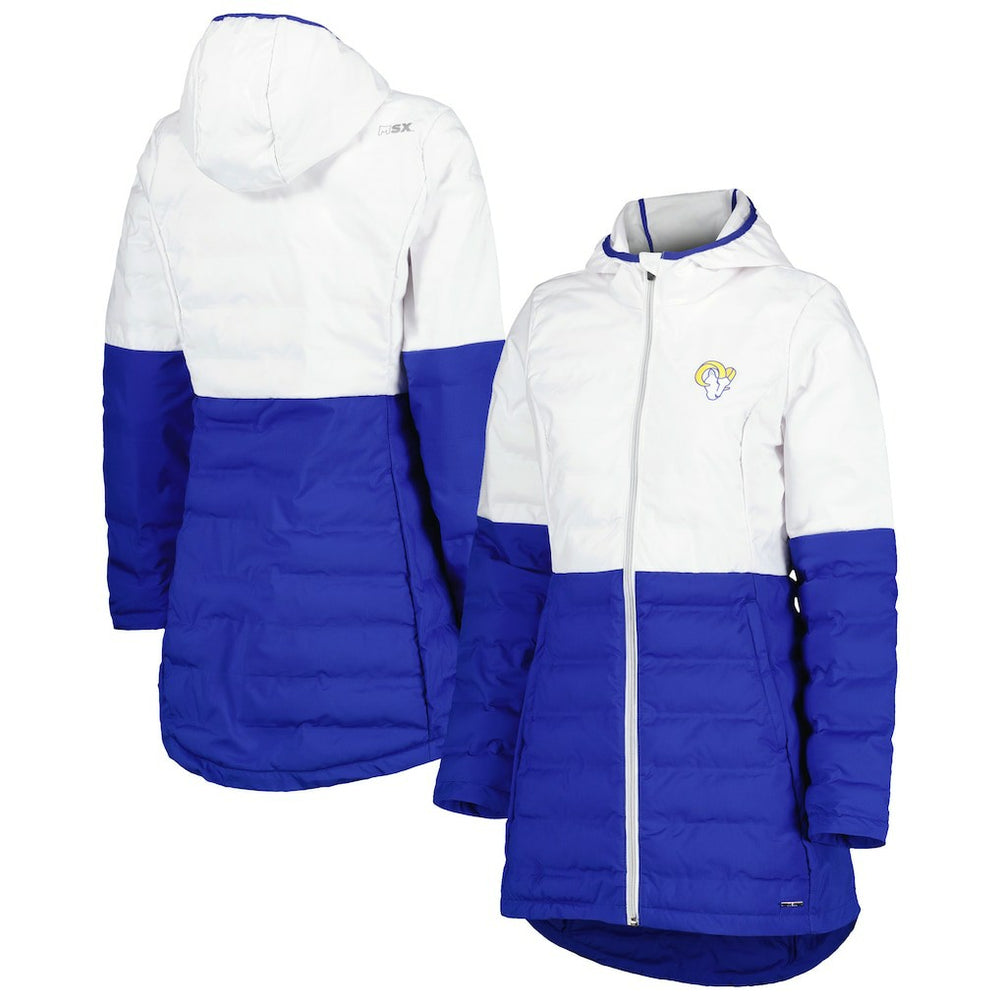 Los Angeles Rams MSX by Michael Strahan Women's Willow Quilted Hoodie Full-Zip Jacket White/Royal - NFL