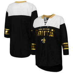 New Orleans Saints G-III 4Her by Carl Banks Women's Double Team 3/4-Sleeve Lace-Up T-Shirt Black/White - NFL