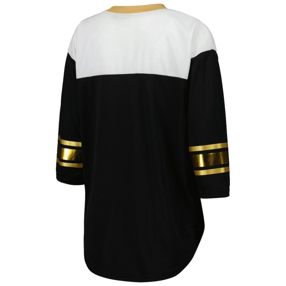 New Orleans Saints G-III 4Her by Carl Banks Women's Double Team 3/4-Sleeve Lace-Up T-Shirt Black/White - NFL