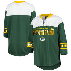 Green Bay Packers G-III 4Her by Carl Banks Women's Double Team 3/4-Sleeve Lace-Up T-Shirt Green/White - NFL