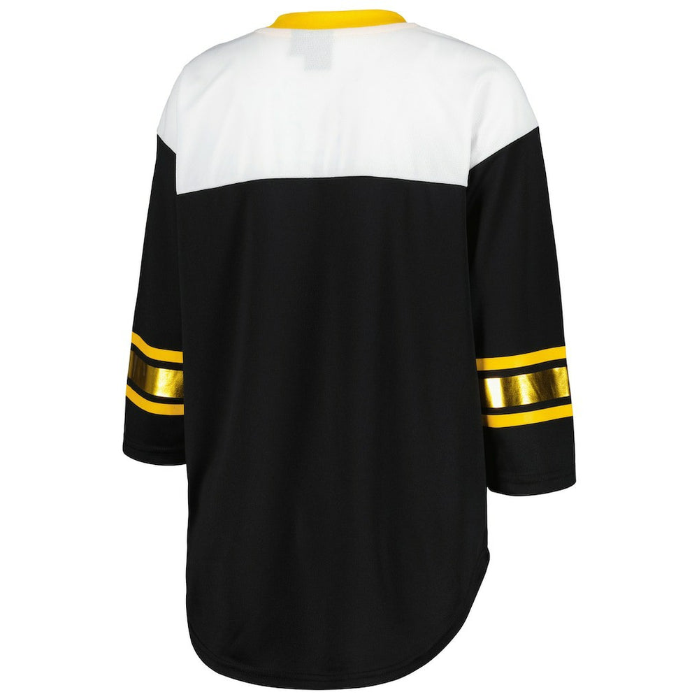 Pittsburgh Steelers G-III 4Her by Carl Banks Women's Double Team 3/4-Sleeve Lace-Up T-Shirt Black/White - NFL