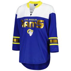 Los Angeles Rams G-III 4Her by Carl Banks Women's Double Team 3/4-Sleeve Lace-Up T-Shirt Royal/White - NFL
