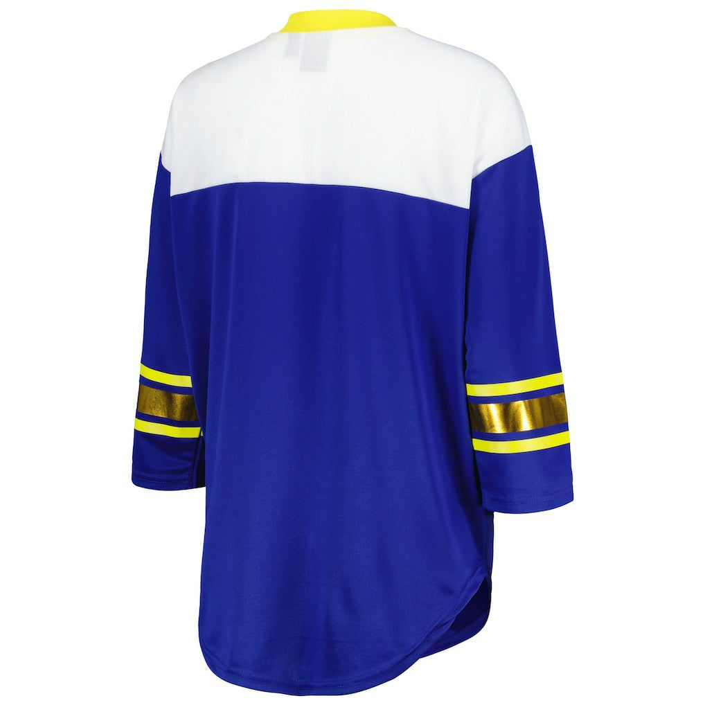 Los Angeles Rams G-III 4Her by Carl Banks Women's Double Team 3/4-Sleeve Lace-Up T-Shirt Royal/White - NFL