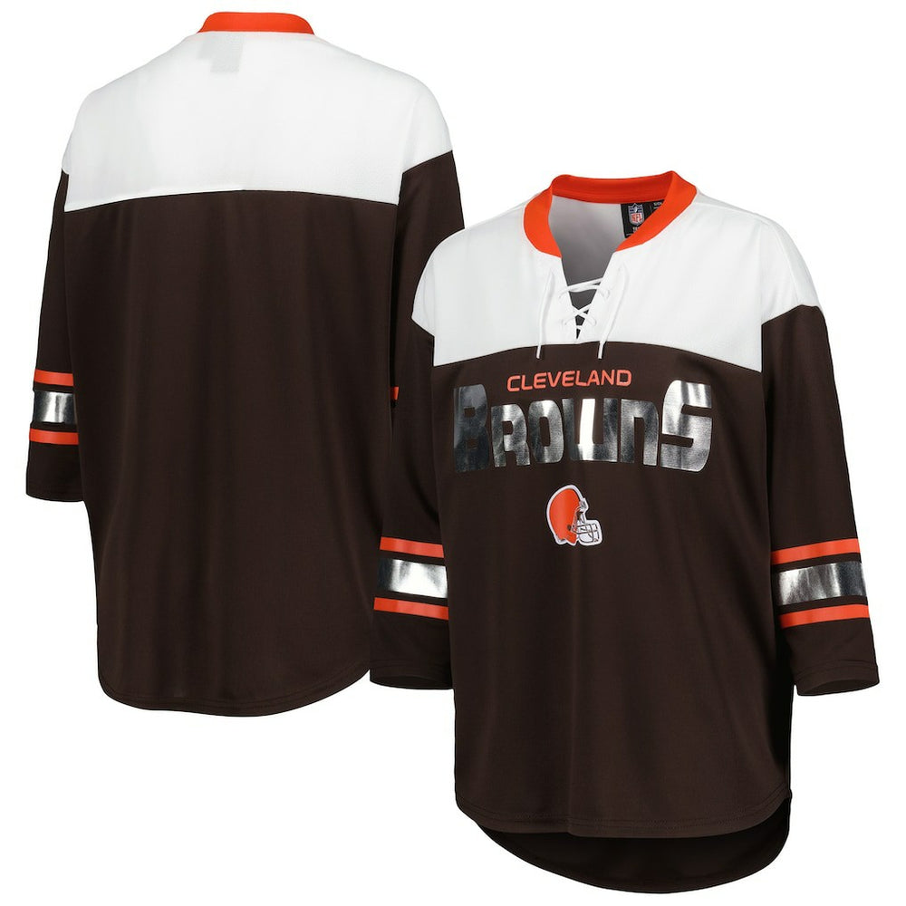 Cleveland Browns G-III 4Her by Carl Banks Women's Double Team 3/4-Sleeve Lace-Up T-Shirt Brown/White - NFL
