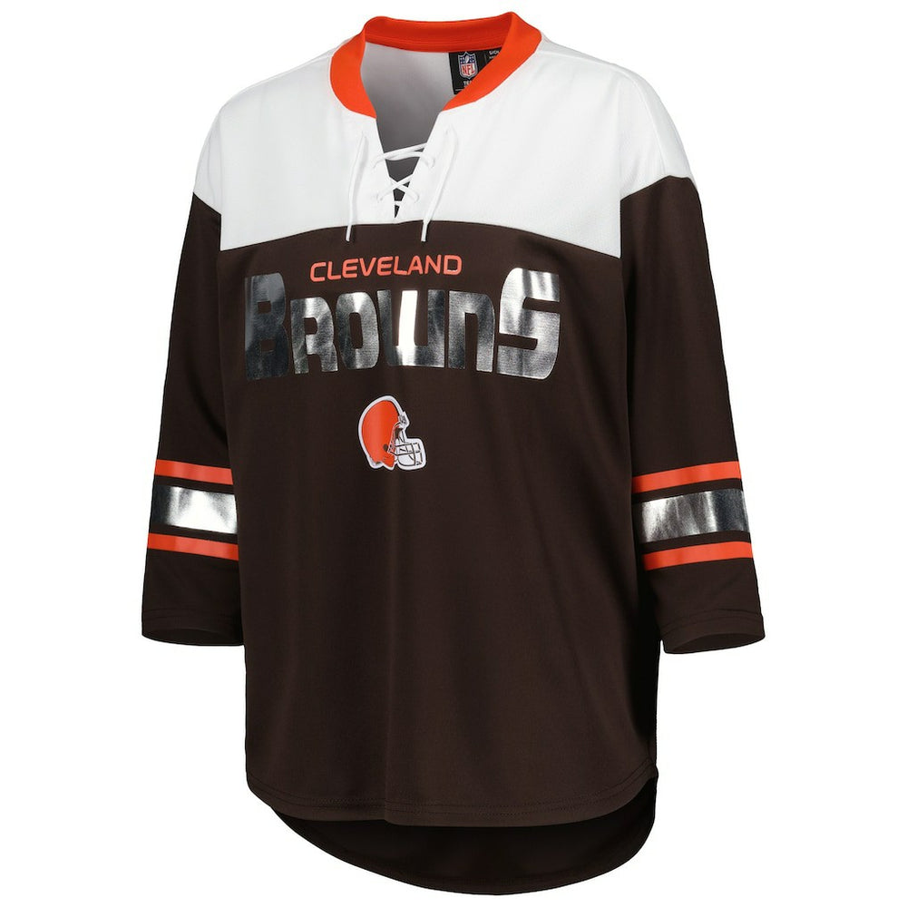 Cleveland Browns G-III 4Her by Carl Banks Women's Double Team 3/4-Sleeve Lace-Up T-Shirt Brown/White - NFL