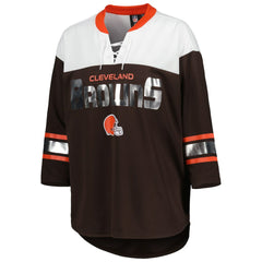 Cleveland Browns G-III 4Her by Carl Banks Women's Double Team 3/4-Sleeve Lace-Up T-Shirt Brown/White - NFL