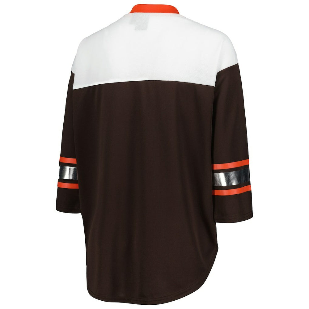 Cleveland Browns G-III 4Her by Carl Banks Women's Double Team 3/4-Sleeve Lace-Up T-Shirt Brown/White - NFL