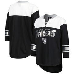 Las Vegas Raiders G-III 4Her by Carl Banks Women's Double Team 3/4-Sleeve Lace-Up T-Shirt Black/White - NFL