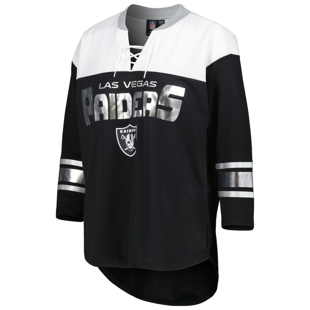 Las Vegas Raiders G-III 4Her by Carl Banks Women's Double Team 3/4-Sleeve Lace-Up T-Shirt Black/White - NFL