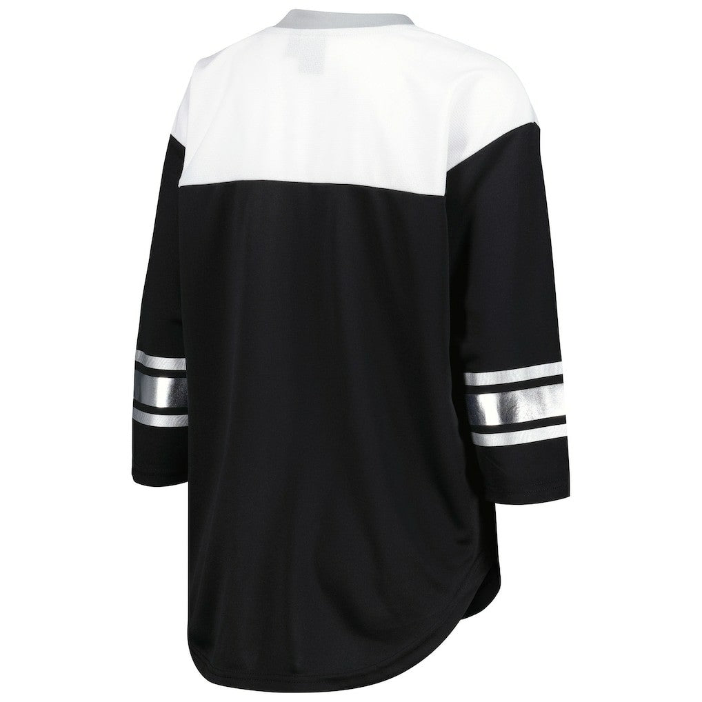 Las Vegas Raiders G-III 4Her by Carl Banks Women's Double Team 3/4-Sleeve Lace-Up T-Shirt Black/White - NFL