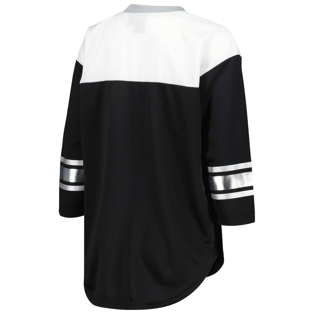 Las Vegas Raiders G-III 4Her by Carl Banks Women's Double Team 3/4-Sleeve Lace-Up T-Shirt Black/White - NFL