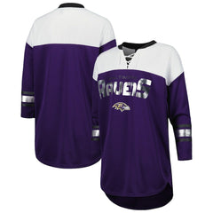 Baltimore Ravens G-III 4Her by Carl Banks Women's Double Team 3/4-Sleeve Lace-Up T-Shirt Purple/White - NFL