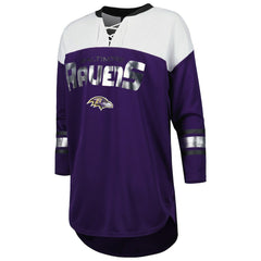 Baltimore Ravens G-III 4Her by Carl Banks Women's Double Team 3/4-Sleeve Lace-Up T-Shirt Purple/White - NFL