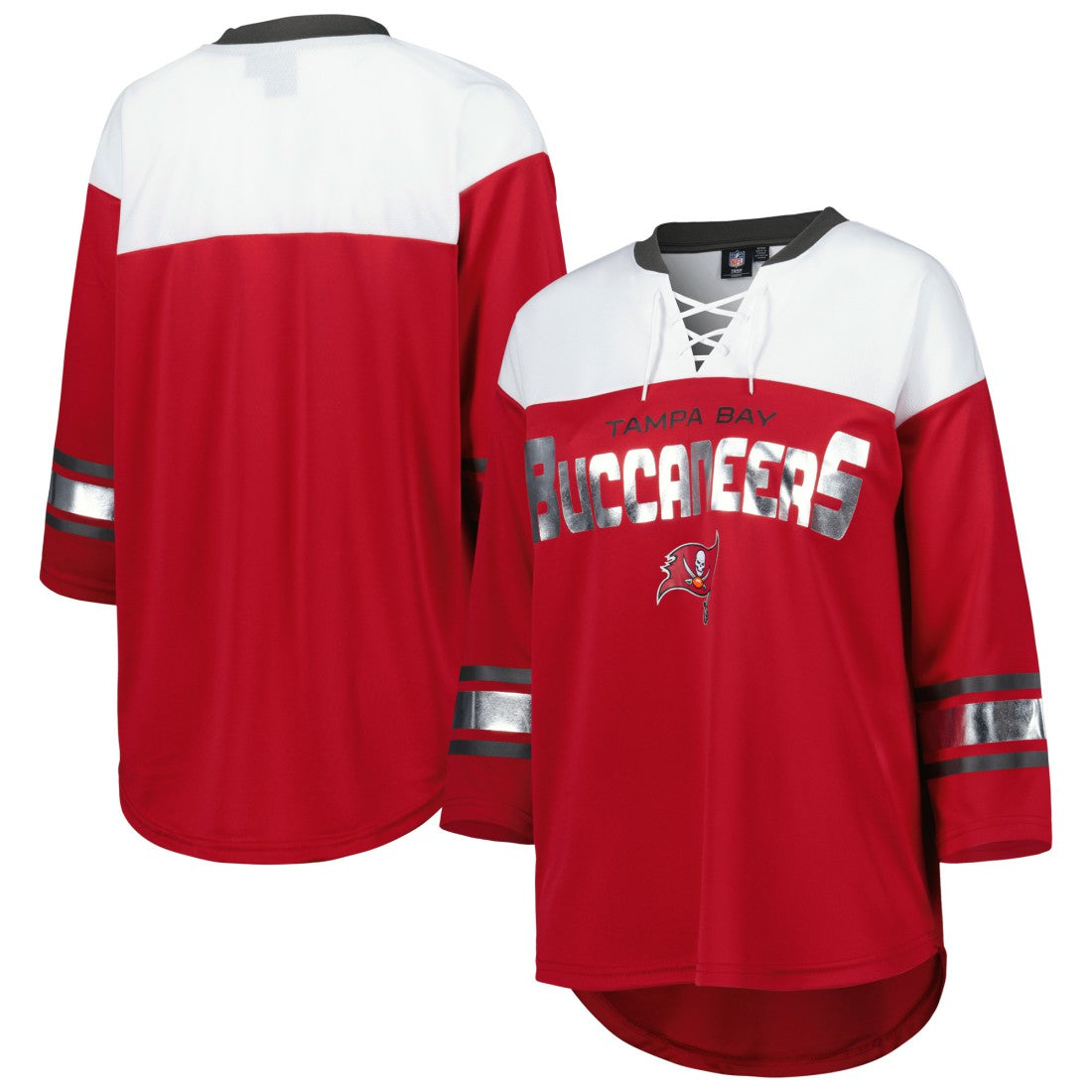 Tampa Bay Buccaneers G-III 4Her by Carl Banks Women's Double Team 3/4-Sleeve Lace-Up T-Shirt Red/White - NFL