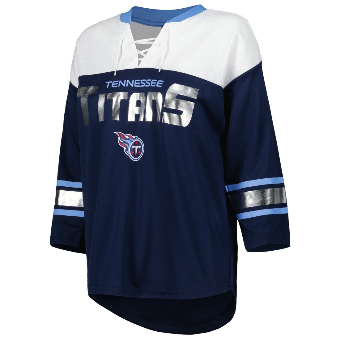 Tennessee Titans G-III 4Her by Carl Banks Women's Double Team 3/4-Sleeve Lace-Up T-Shirt Navy/White - NFL