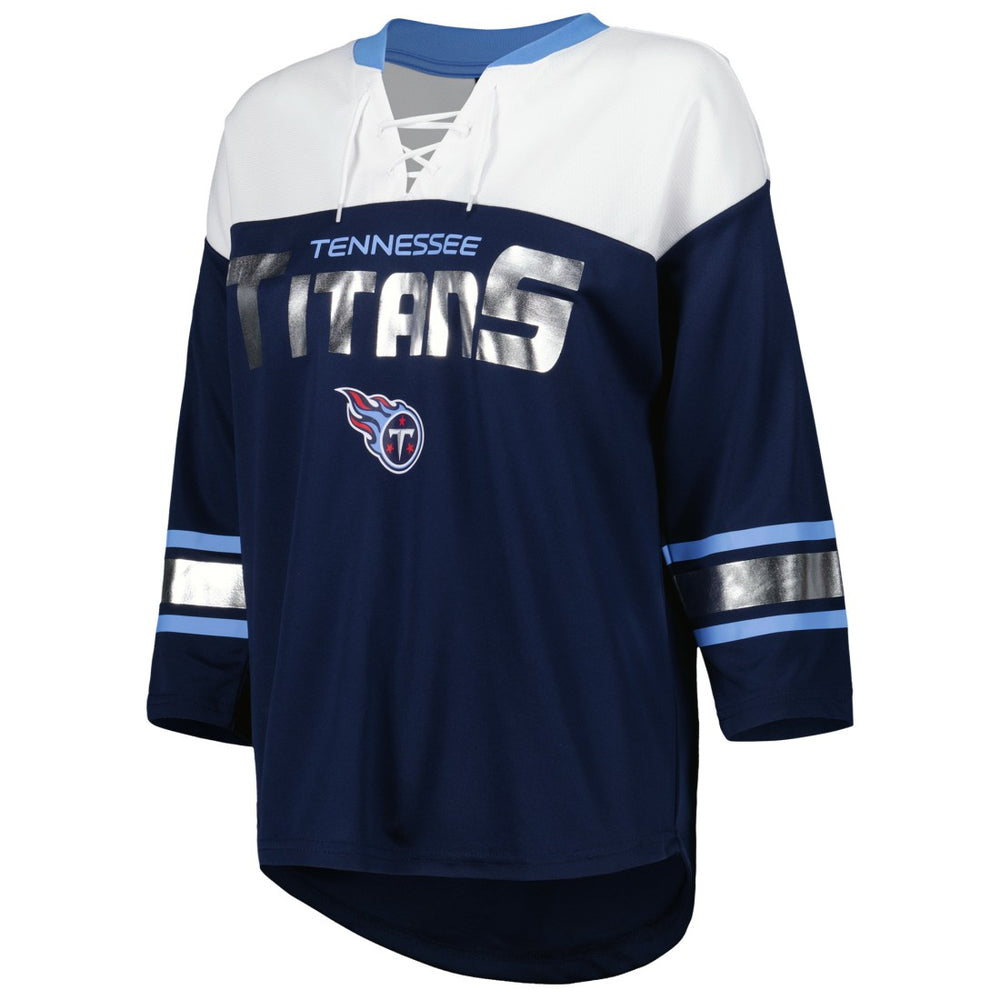 Tennessee Titans G-III 4Her by Carl Banks Women's Double Team 3/4-Sleeve Lace-Up T-Shirt Navy/White - NFL